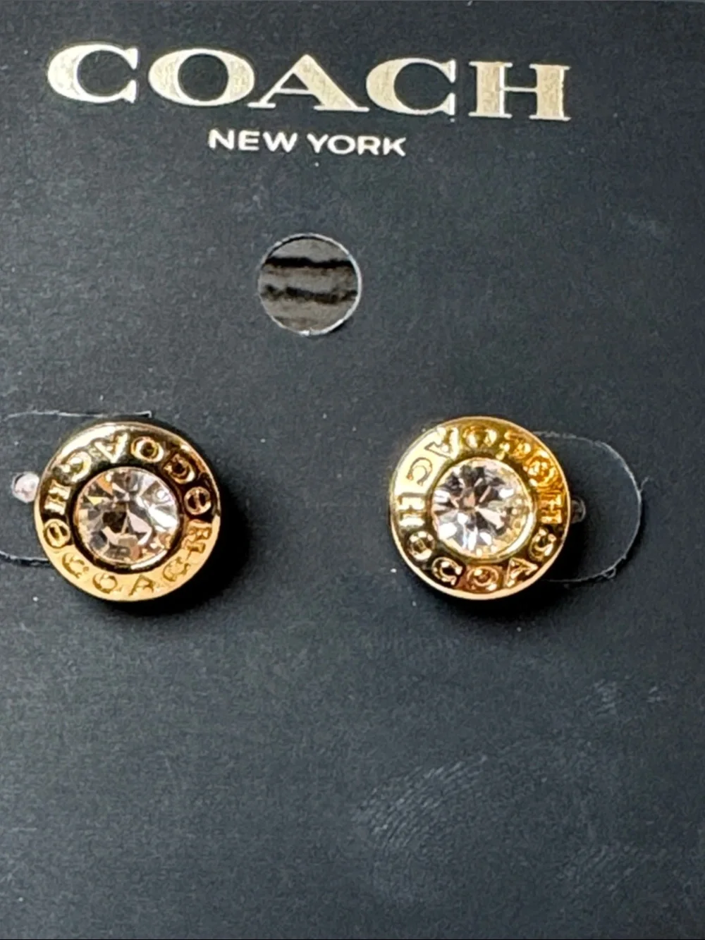 COACH Gold-Tone Crystal Disc Stud Earrings - Picture 4 of 4